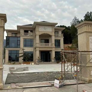 南平 黄金麻花岗岩别墅雕花外墙干挂配上门口雕花罗马柱