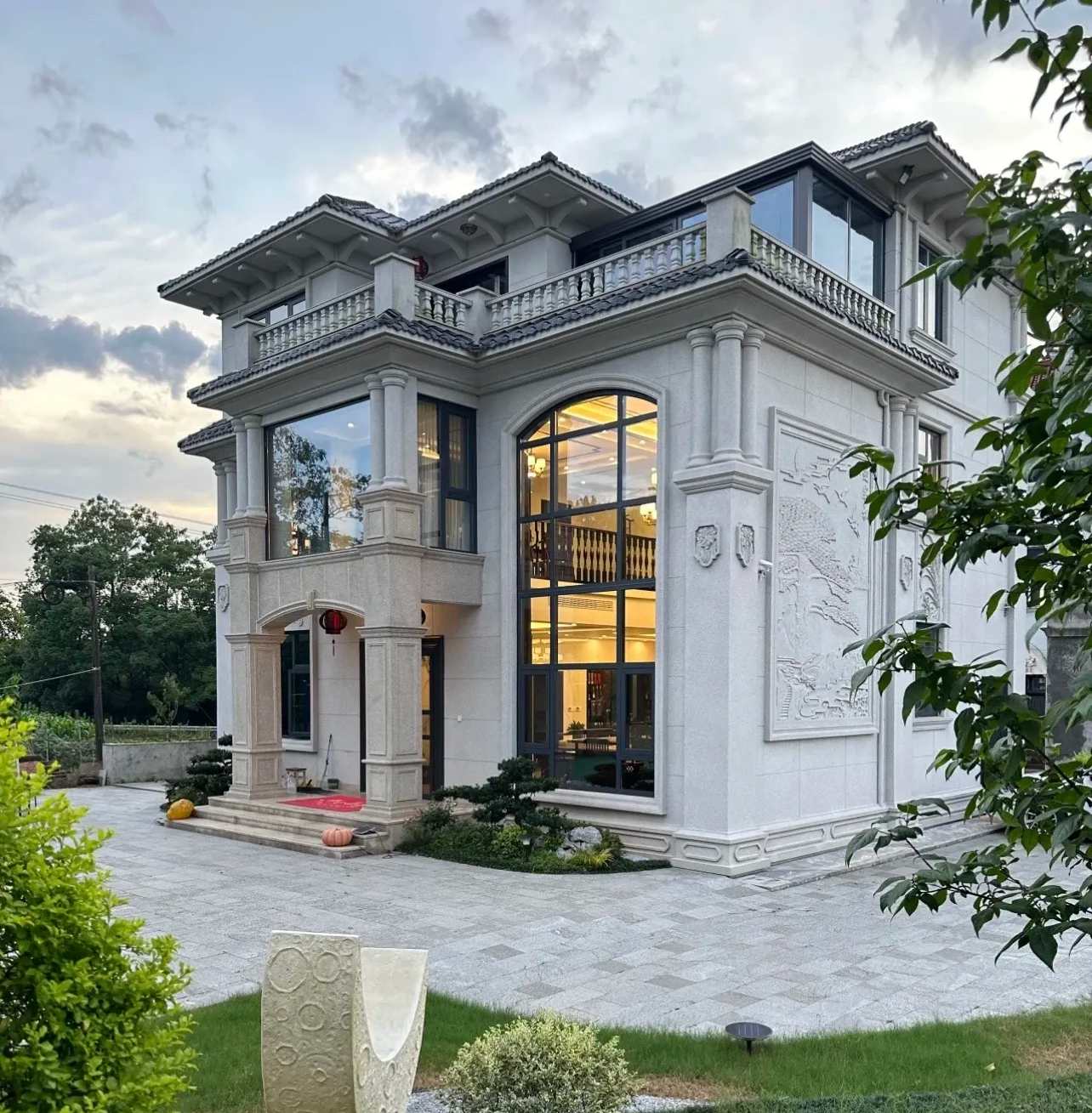 南平 白麻花岗岩私人别墅干挂石材豪华定制