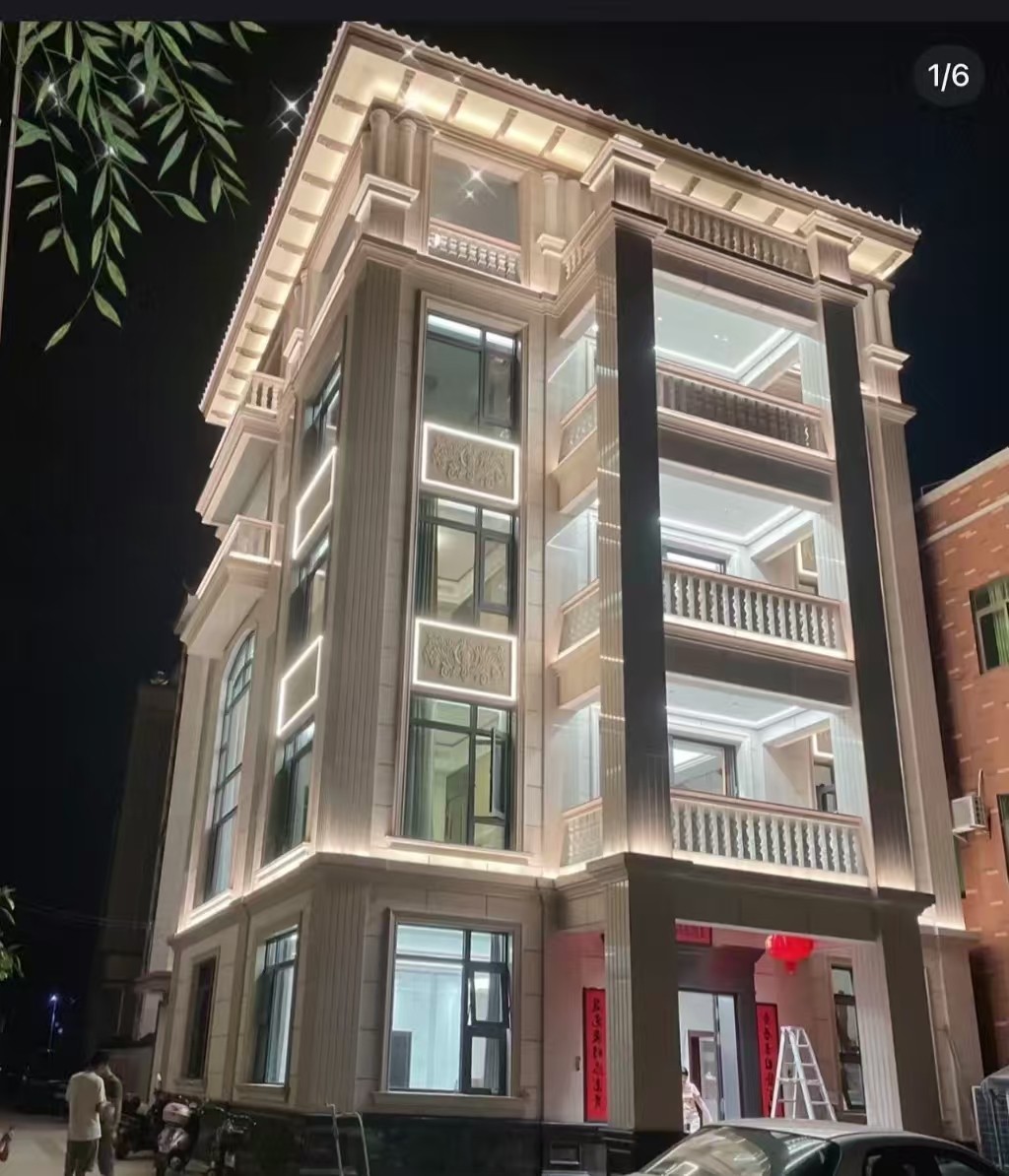 南平 芝麻白花岗岩别墅外墙夜间效果