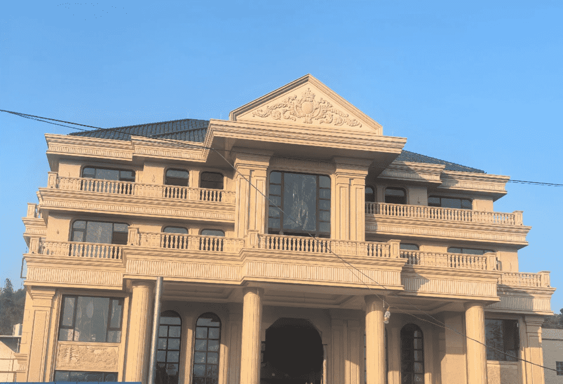 南平黄金麻别墅外墙干挂石材效果示例