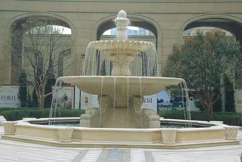 南平 黄金麻花岗岩异型加工——户外庭院石雕流水喷泉