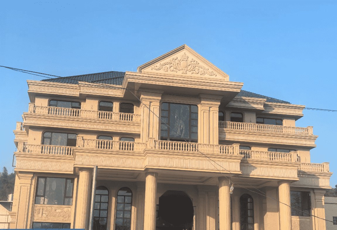 南平黄金麻别墅外墙干挂石材效果示例